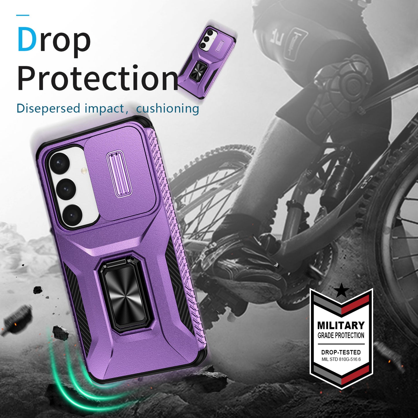 For Samsung Galaxy S24 Case Kickstand PC+TPU Phone Cover Support Magnetic Car Mount - Purple