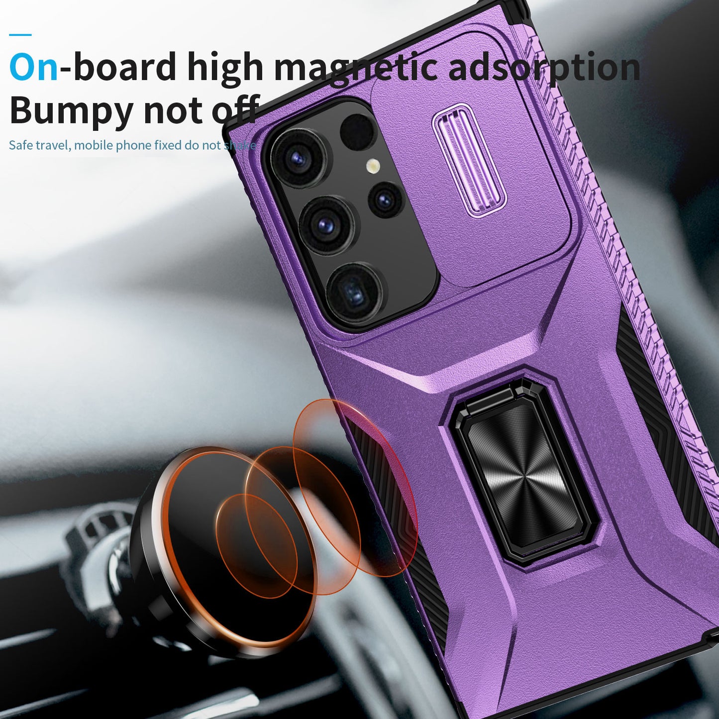 For Samsung Galaxy S24 Ultra Case Rotate Kickstand Slide Lens Window Phone Cover - Purple