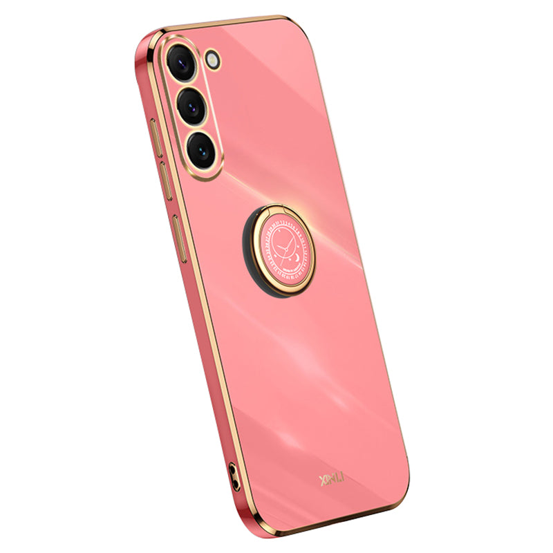 XINLI For Samsung Galaxy S24 Case Electroplated TPU Phone Ring Kickstand Back Cover - Red