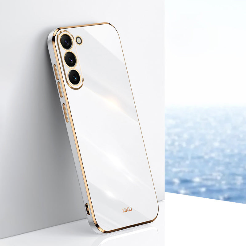 XINLI For Samsung Galaxy S24 Case Stylish Golden Edge TPU Phone Back Cover - White