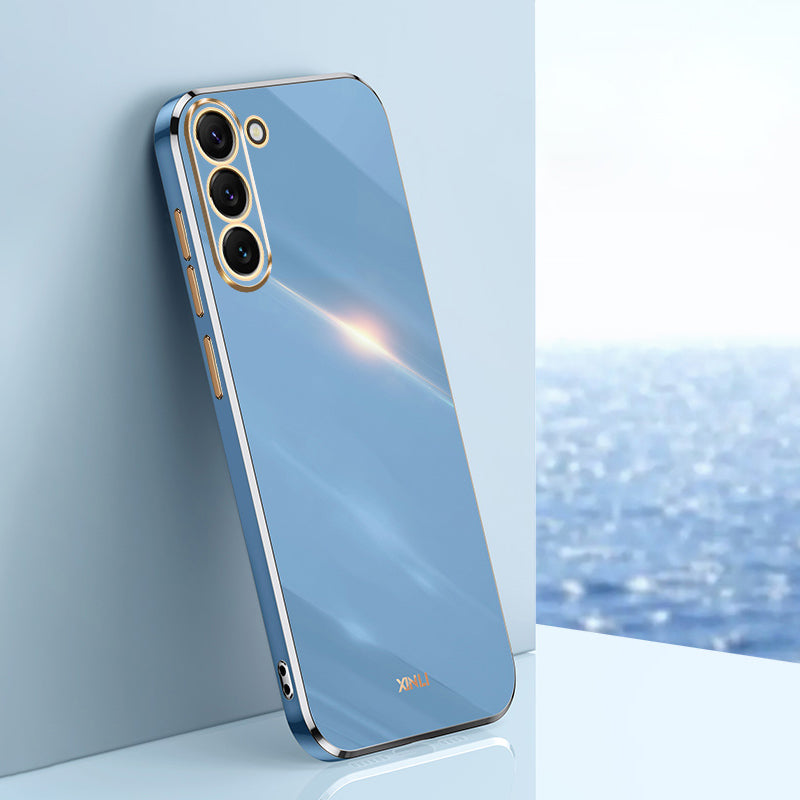 XINLI For Samsung Galaxy S24 Case Stylish Golden Edge TPU Phone Back Cover - Blue