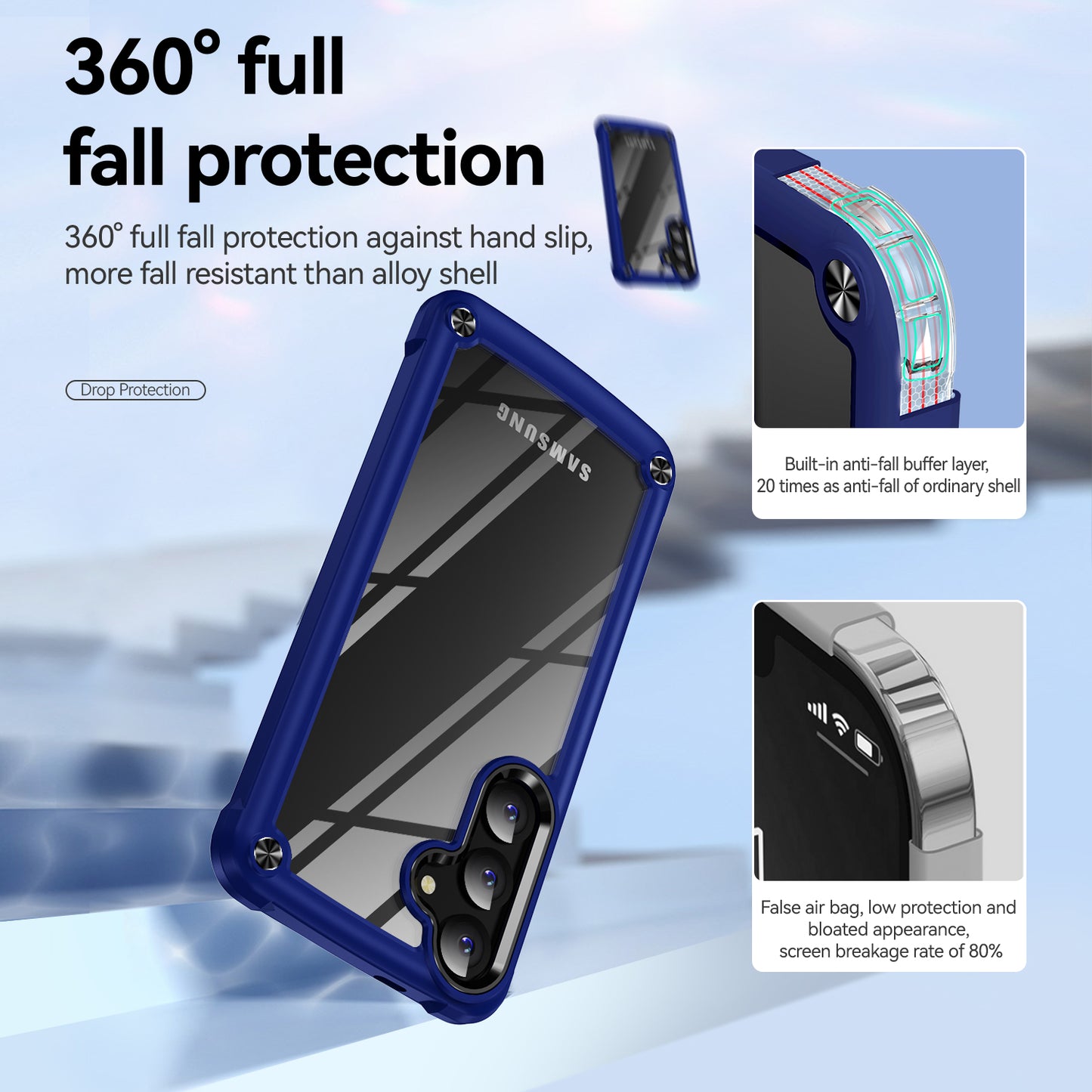 For Samsung Galaxy S24 Phone Case Shockproof PC+TPU Phone Cover with Alloy Lens Frame - Blue+Black