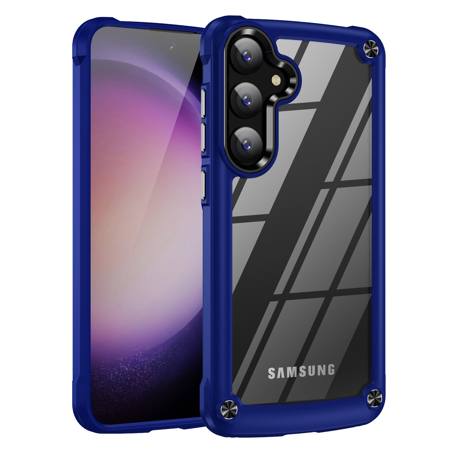 PC+TPU Phone Case for Samsung Galaxy S24+ Phone Cover with Anti-Drop Alloy Lens Frame - Blue+Black