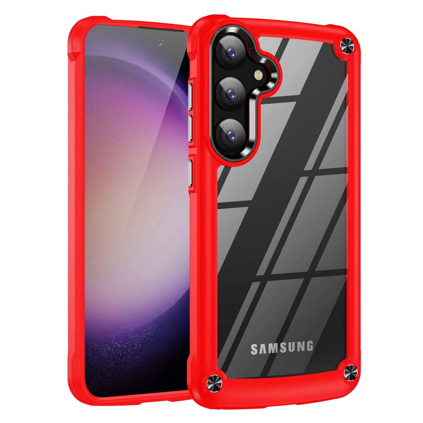 PC+TPU Phone Case for Samsung Galaxy S24+ Phone Cover with Anti-Drop Alloy Lens Frame - Red+Black