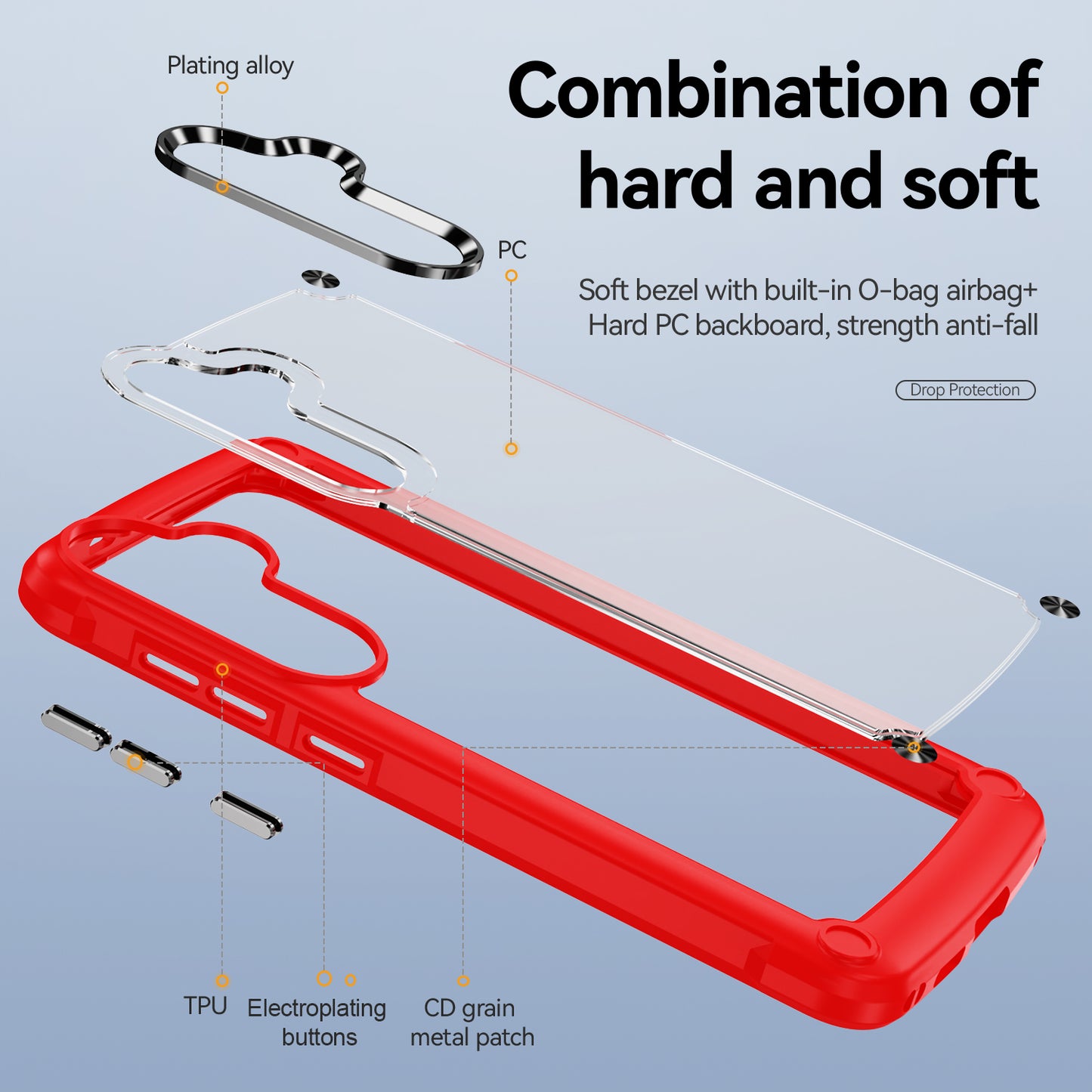 PC+TPU Phone Case for Samsung Galaxy S24+ Phone Cover with Anti-Drop Alloy Lens Frame - Red+Black