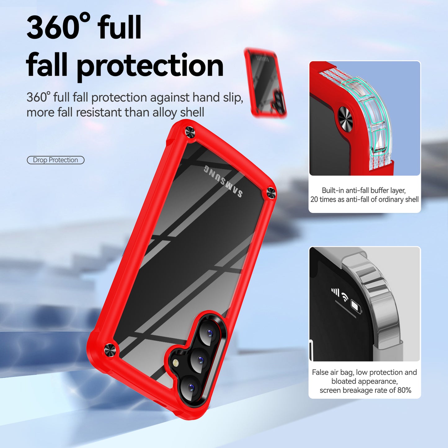 PC+TPU Phone Case for Samsung Galaxy S24+ Phone Cover with Anti-Drop Alloy Lens Frame - Red+Black