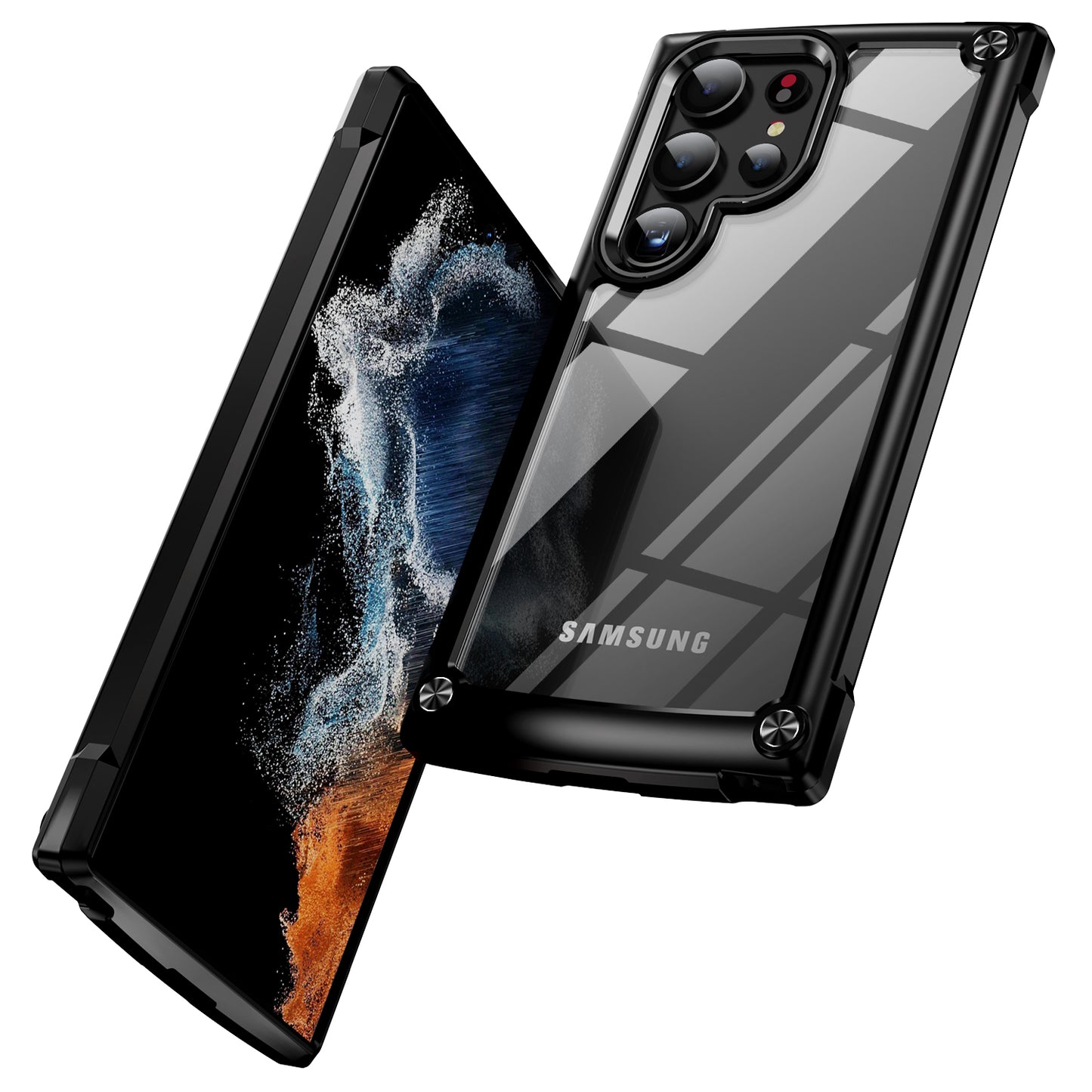 For Samsung Galaxy S24 Ultra Case Anti-fall PC + TPU Phone Protector with Alloy Lens Frame - Black