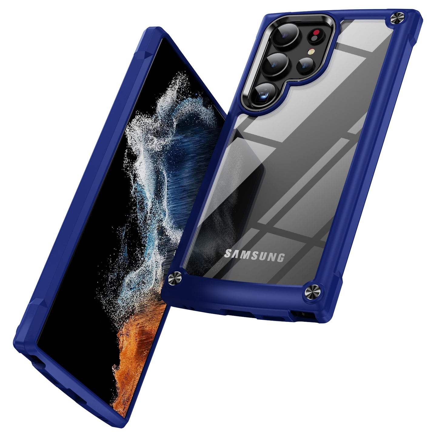 For Samsung Galaxy S24 Ultra Case Anti-fall PC + TPU Phone Protector with Alloy Lens Frame - Blue+Black