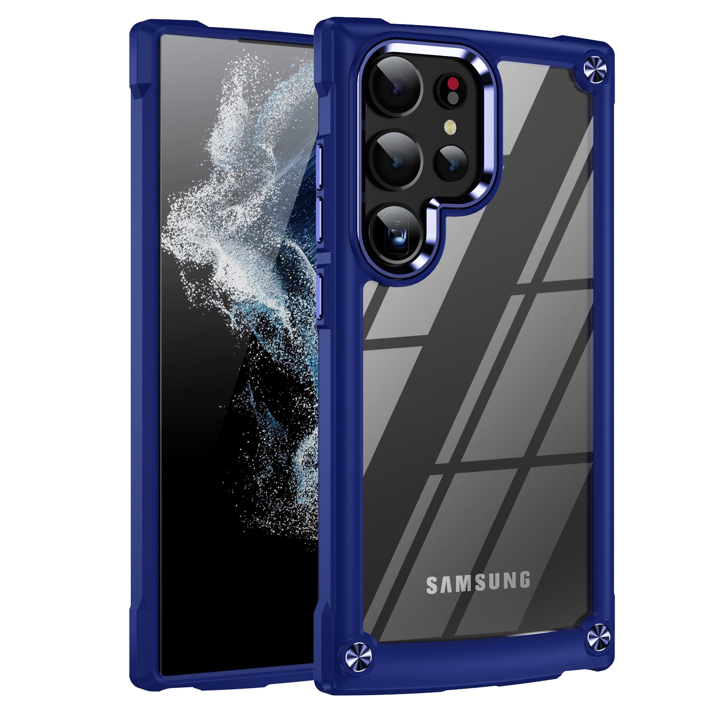 For Samsung Galaxy S24 Ultra Case Anti-fall PC + TPU Phone Protector with Alloy Lens Frame - Blue