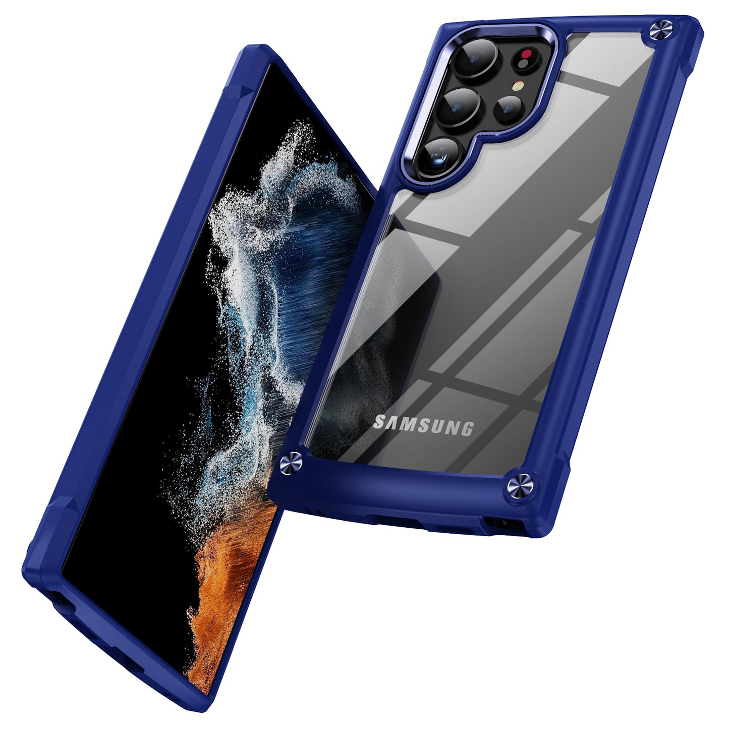For Samsung Galaxy S24 Ultra Case Anti-fall PC + TPU Phone Protector with Alloy Lens Frame - Blue