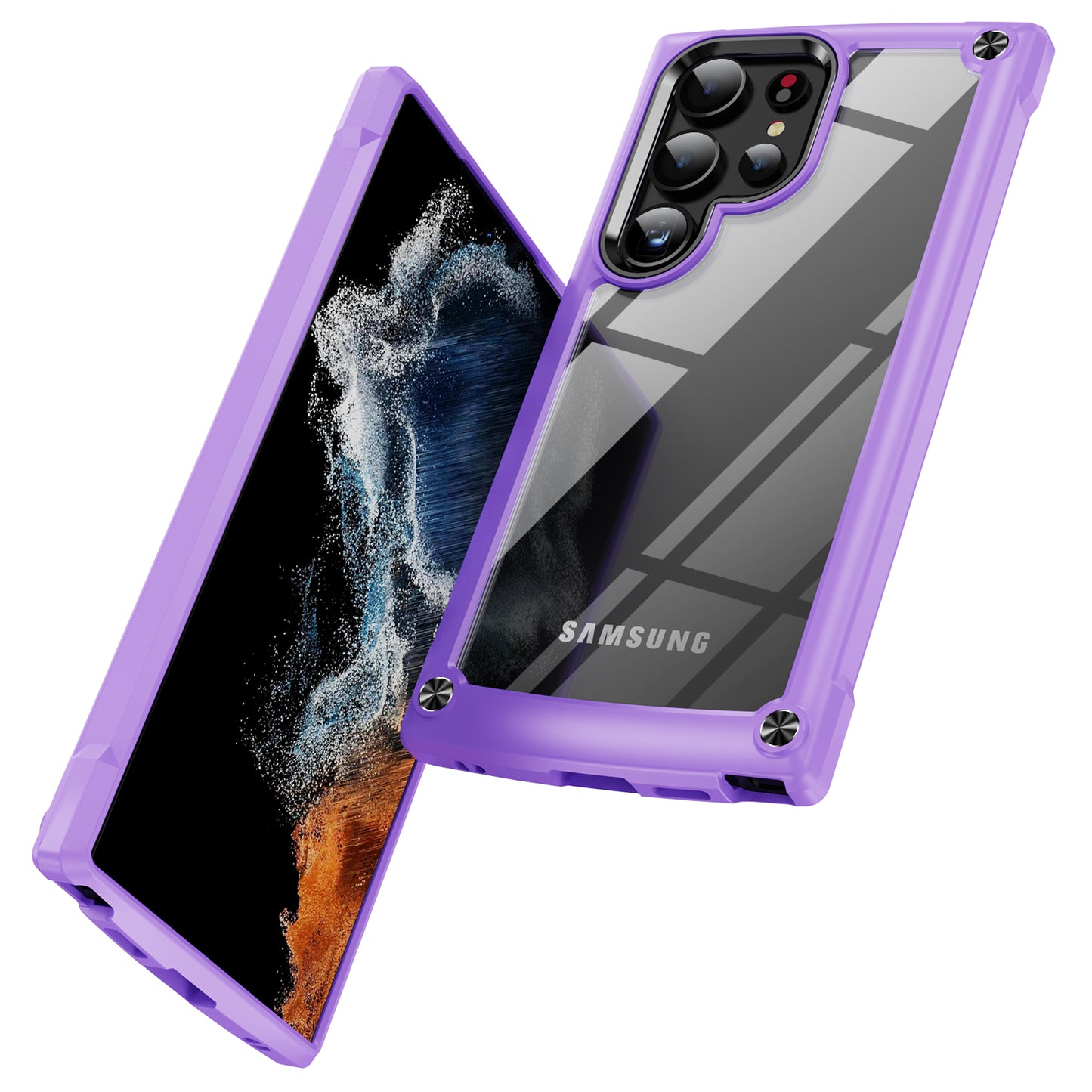 For Samsung Galaxy S24 Ultra Case Anti-fall PC + TPU Phone Protector with Alloy Lens Frame - Purple+Black