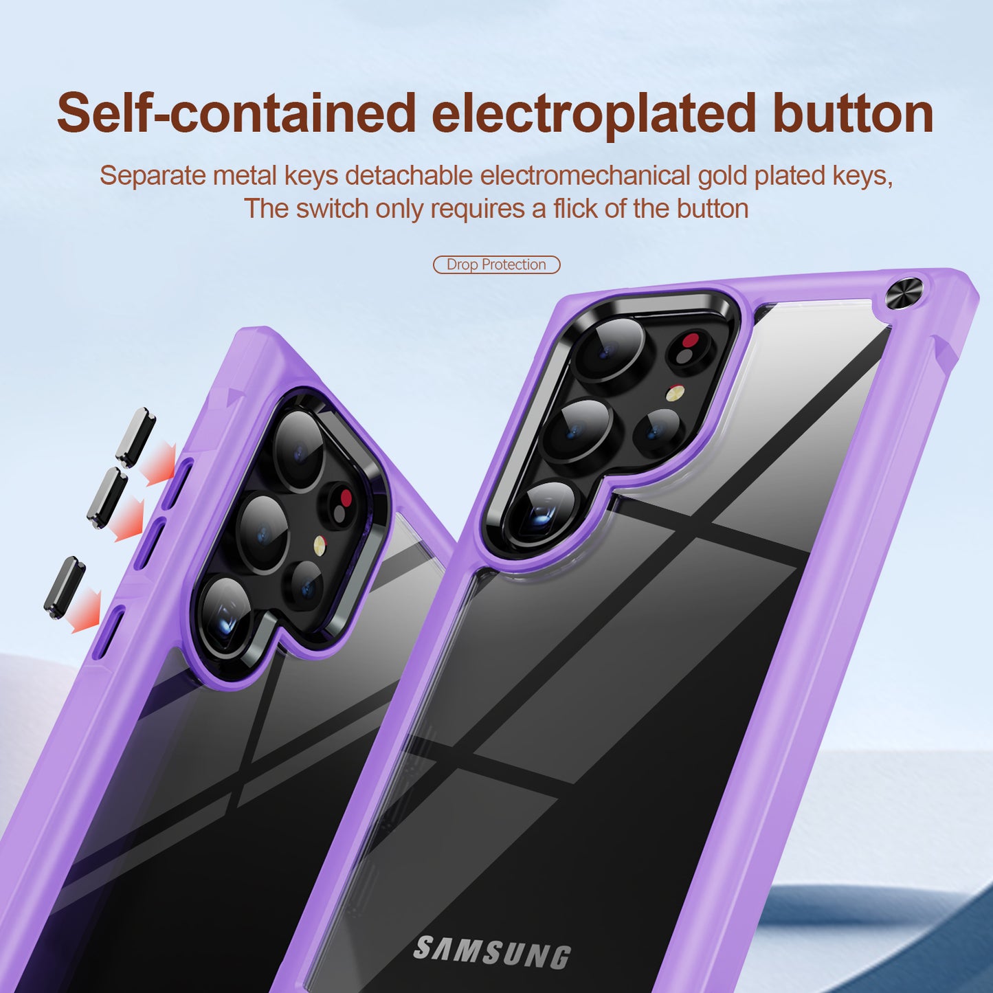 For Samsung Galaxy S24 Ultra Case Anti-fall PC + TPU Phone Protector with Alloy Lens Frame - Purple+Black