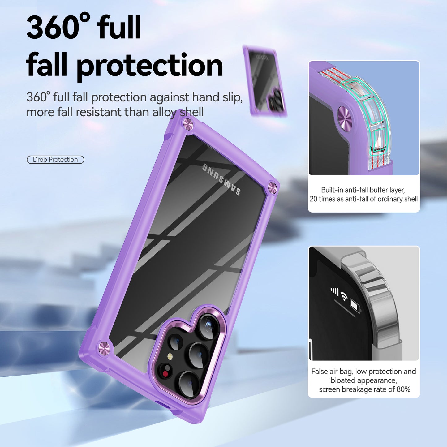For Samsung Galaxy S24 Ultra Case Anti-fall PC + TPU Phone Protector with Alloy Lens Frame - Purple