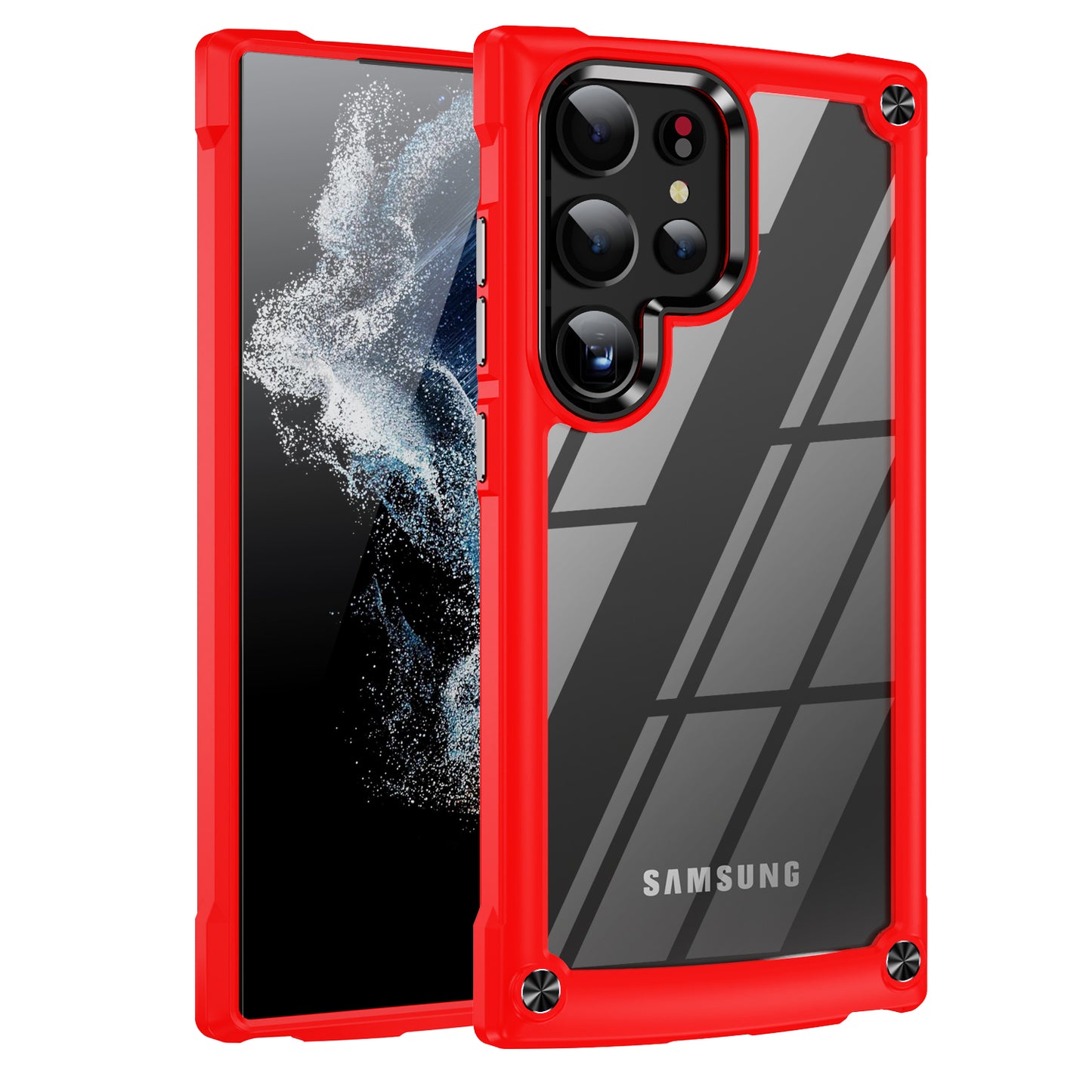 For Samsung Galaxy S24 Ultra Case Anti-fall PC + TPU Phone Protector with Alloy Lens Frame - Red+Black