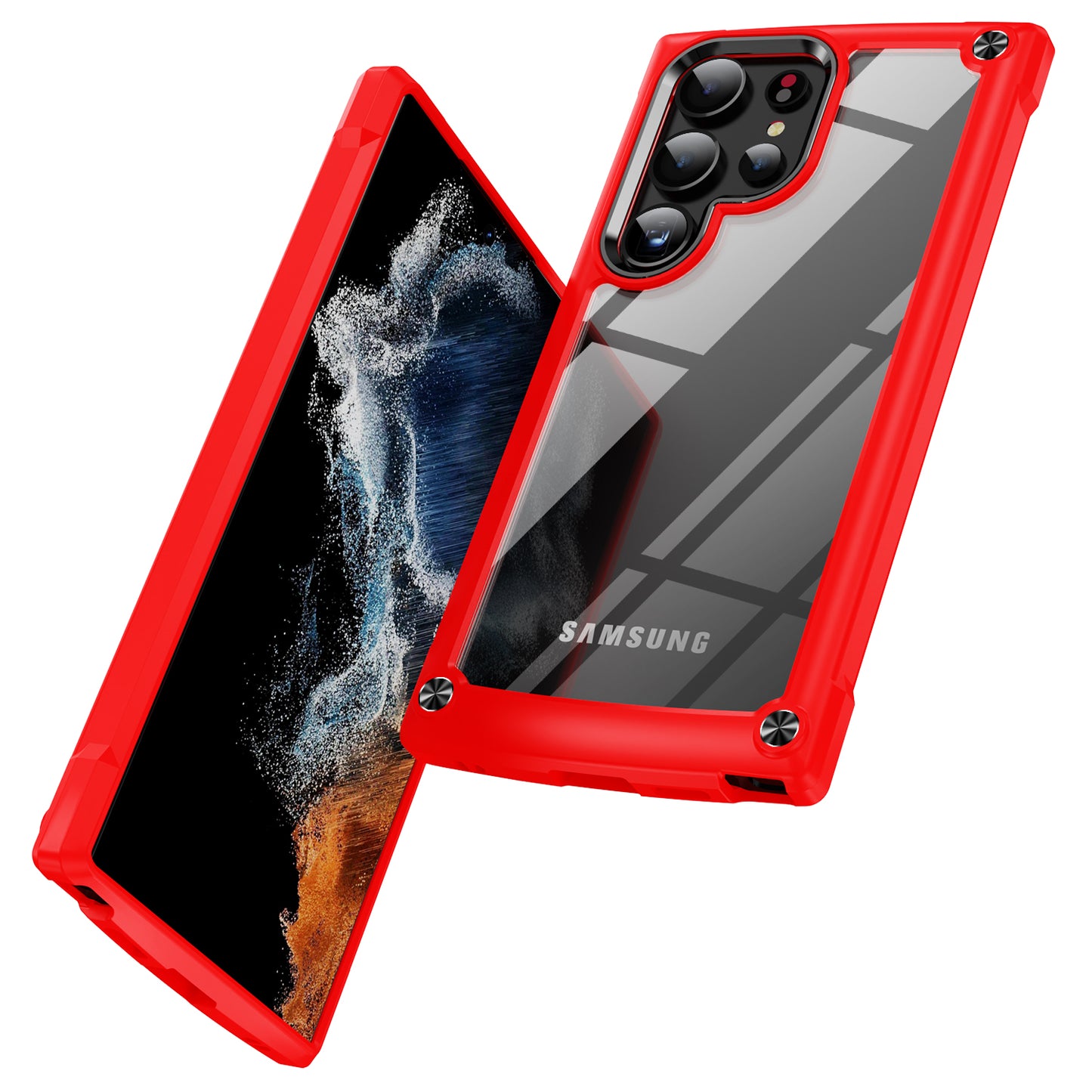 For Samsung Galaxy S24 Ultra Case Anti-fall PC + TPU Phone Protector with Alloy Lens Frame - Red+Black