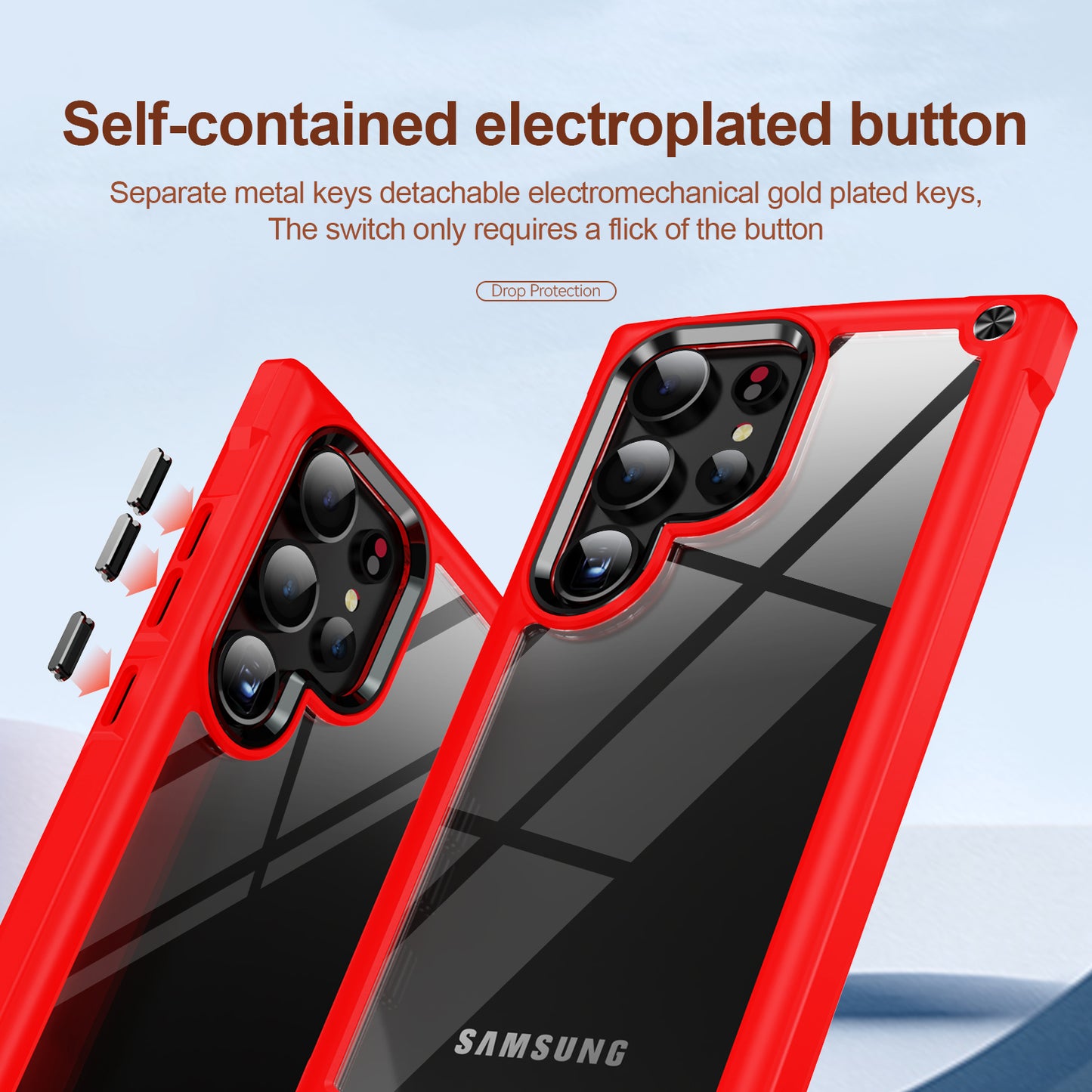 For Samsung Galaxy S24 Ultra Case Anti-fall PC + TPU Phone Protector with Alloy Lens Frame - Red+Black