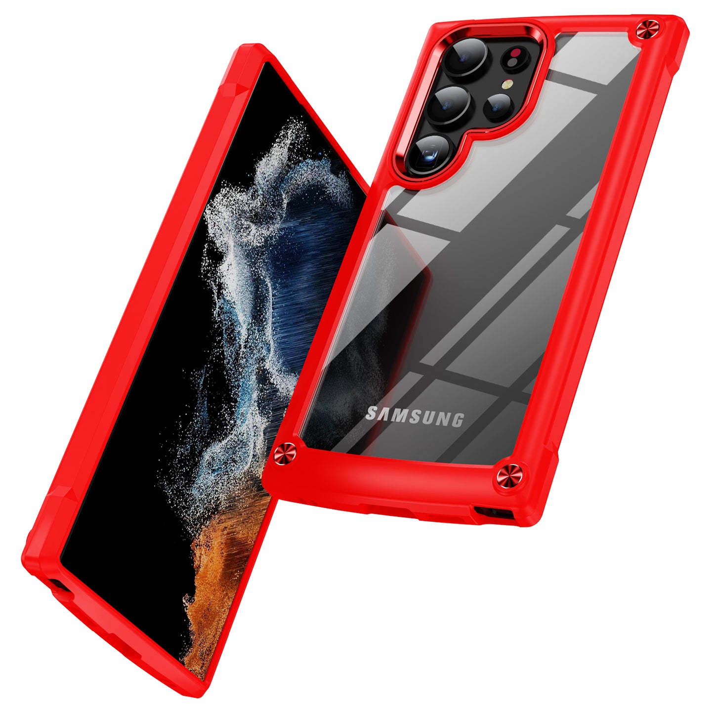 For Samsung Galaxy S24 Ultra Case Anti-fall PC + TPU Phone Protector with Alloy Lens Frame - Red