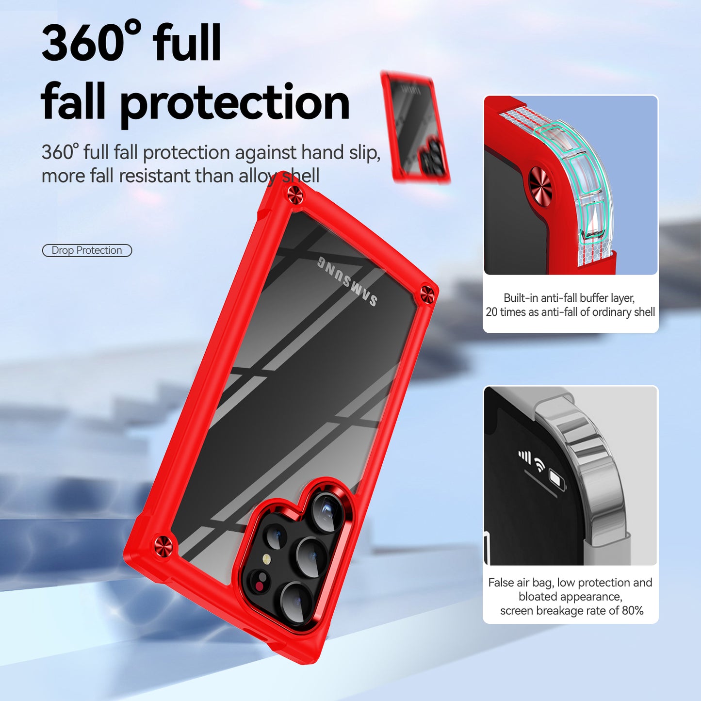 For Samsung Galaxy S24 Ultra Case Anti-fall PC + TPU Phone Protector with Alloy Lens Frame - Red