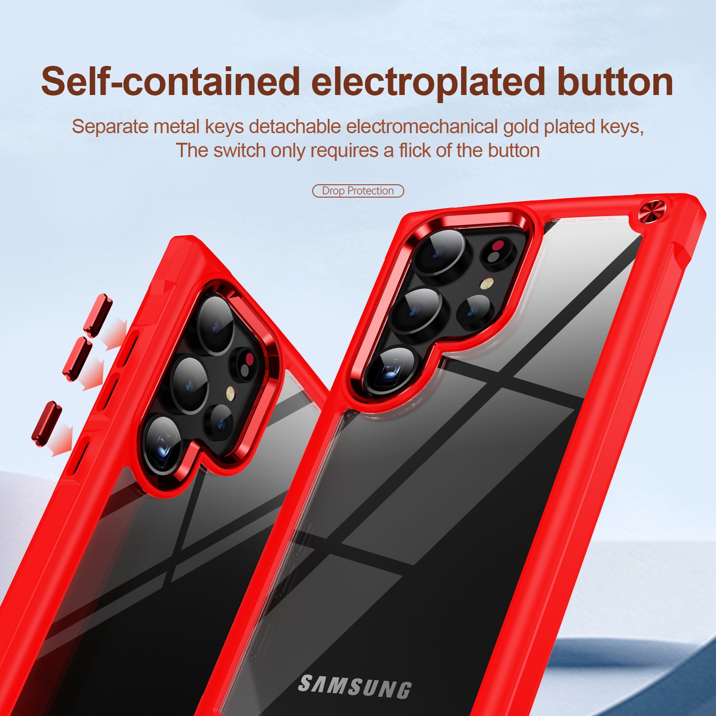 For Samsung Galaxy S24 Ultra Case Anti-fall PC + TPU Phone Protector with Alloy Lens Frame - Red