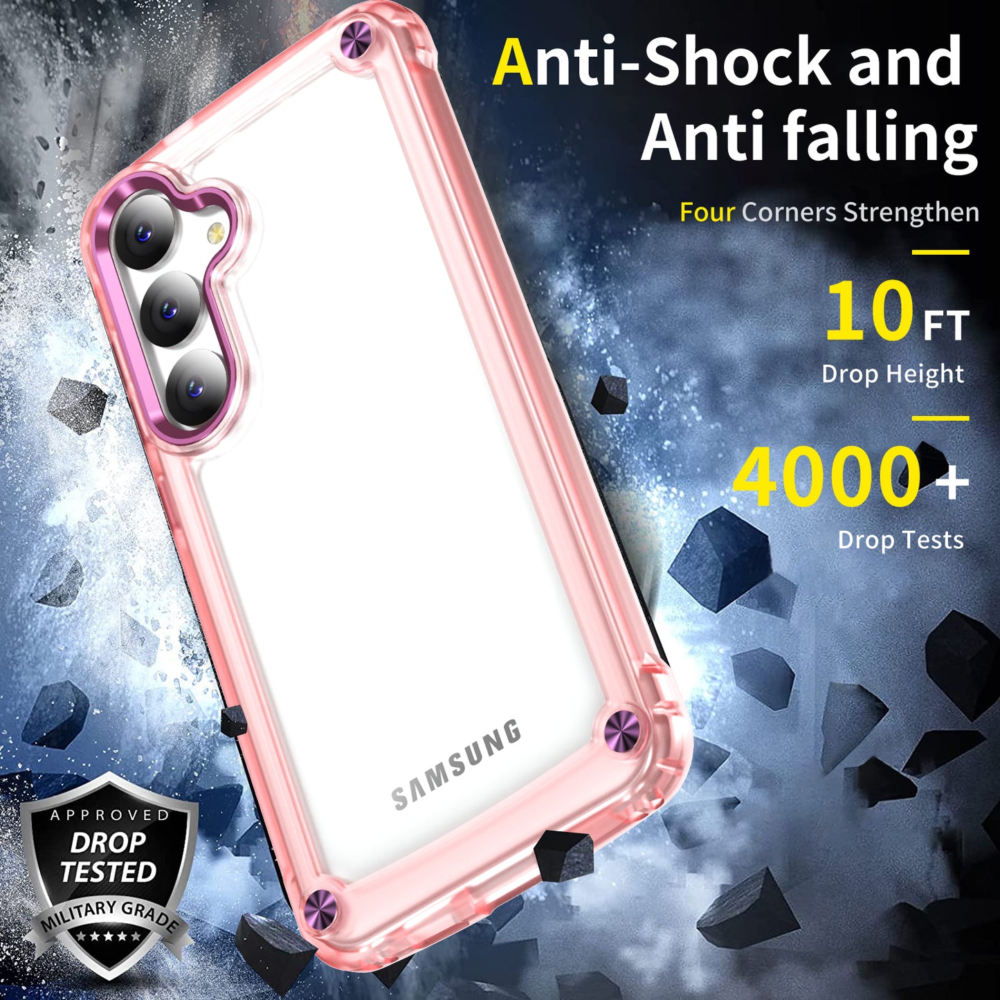 For Samsung Galaxy S24 Case Anti-drop TPU Frame Clear PC Back Cover - Transparent+Pink
