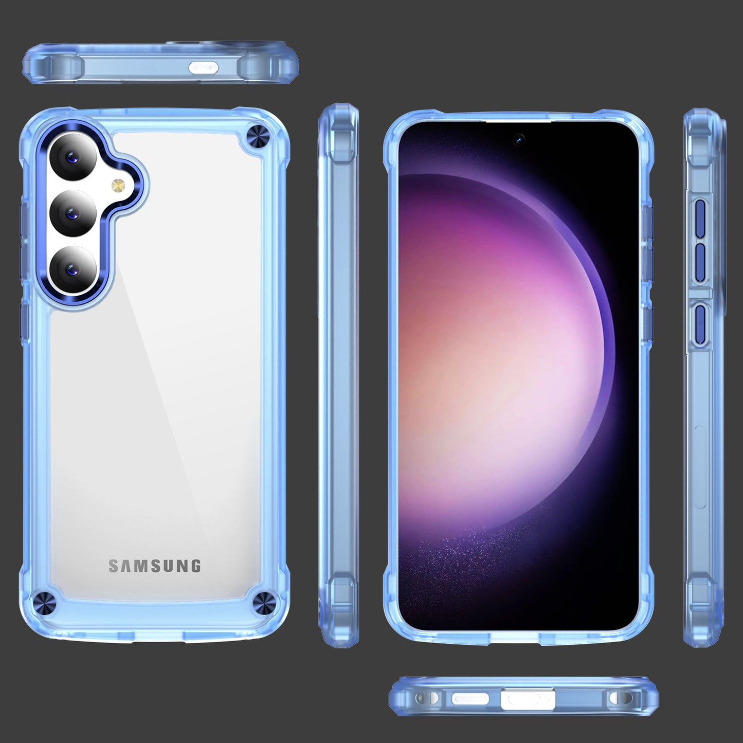 For Samsung Galaxy S24 Case Anti-drop TPU Frame Clear PC Back Cover - Transparent+Blue