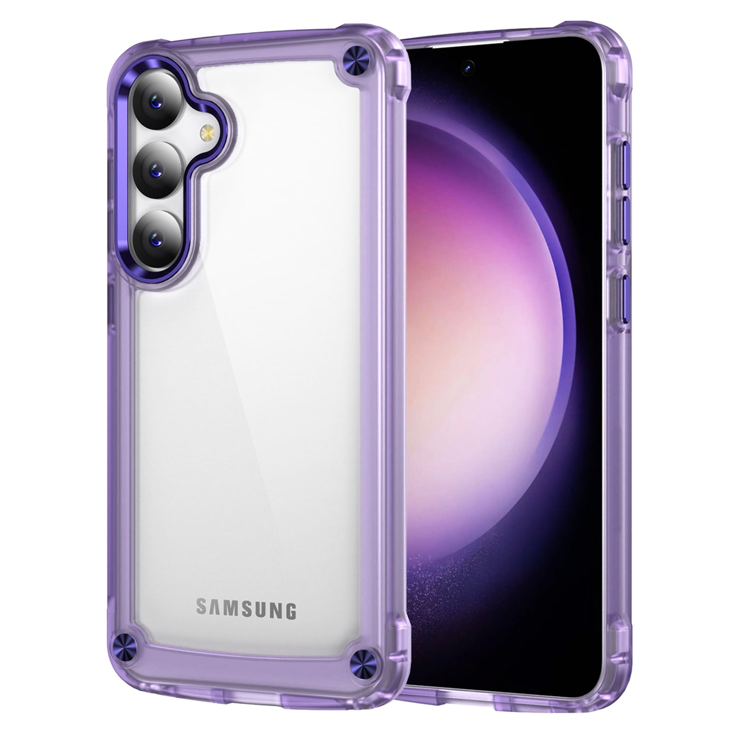 For Samsung Galaxy S24 Case Anti-drop TPU Frame Clear PC Back Cover - Transparent+Purple