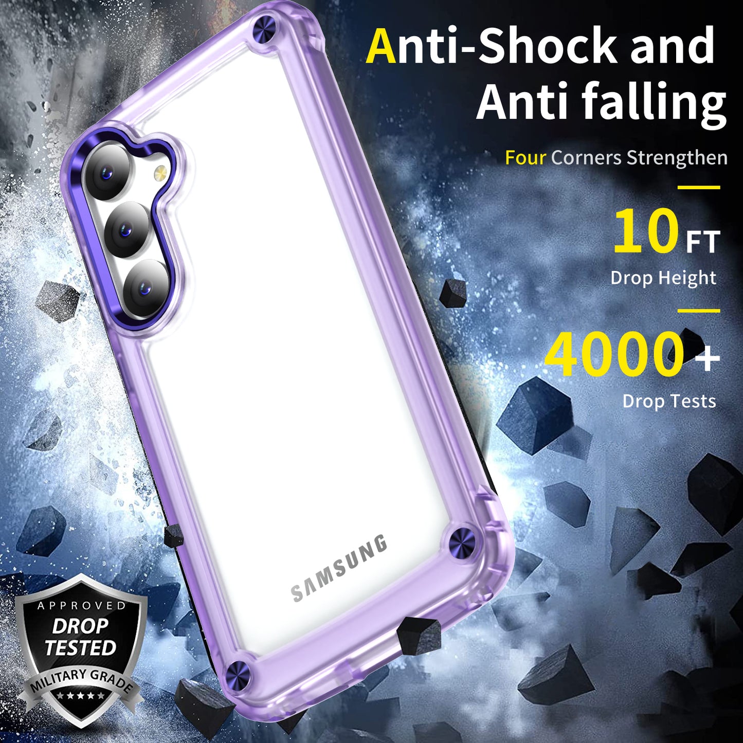 For Samsung Galaxy S24 Case Anti-drop TPU Frame Clear PC Back Cover - Transparent+Purple