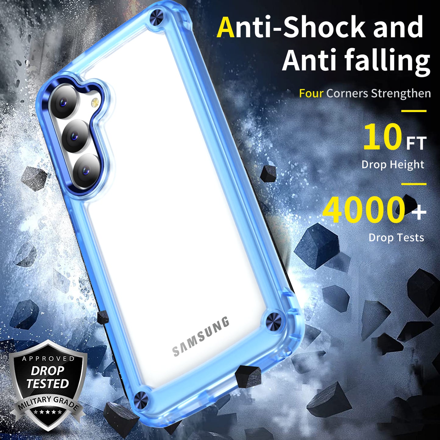 For Samsung Galaxy S24+ Clear Case PC+TPU Cover with Camera Lens Frame - Transparent+Blue