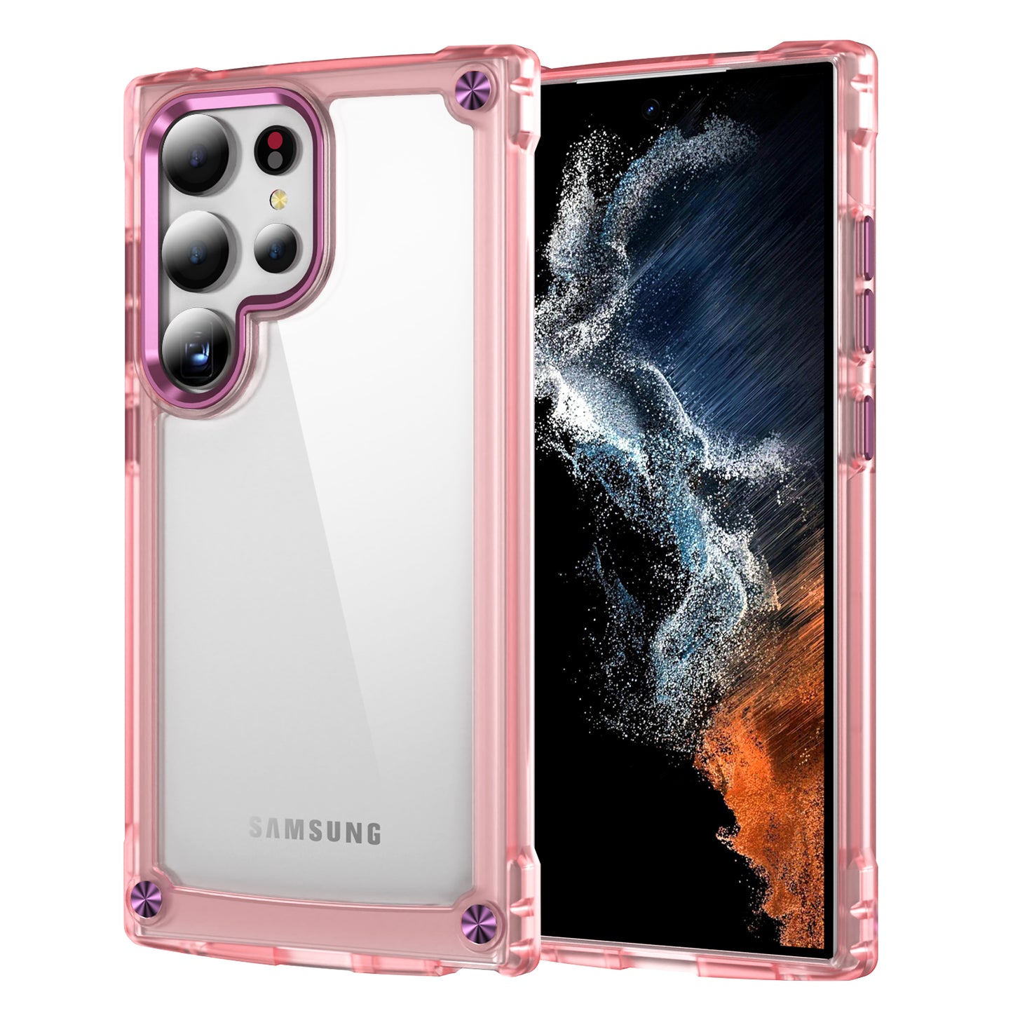 For Samsung Galaxy S24 Ultra Case PC+TPU Skin-touch Clear Phone Cover - Transparent+Pink