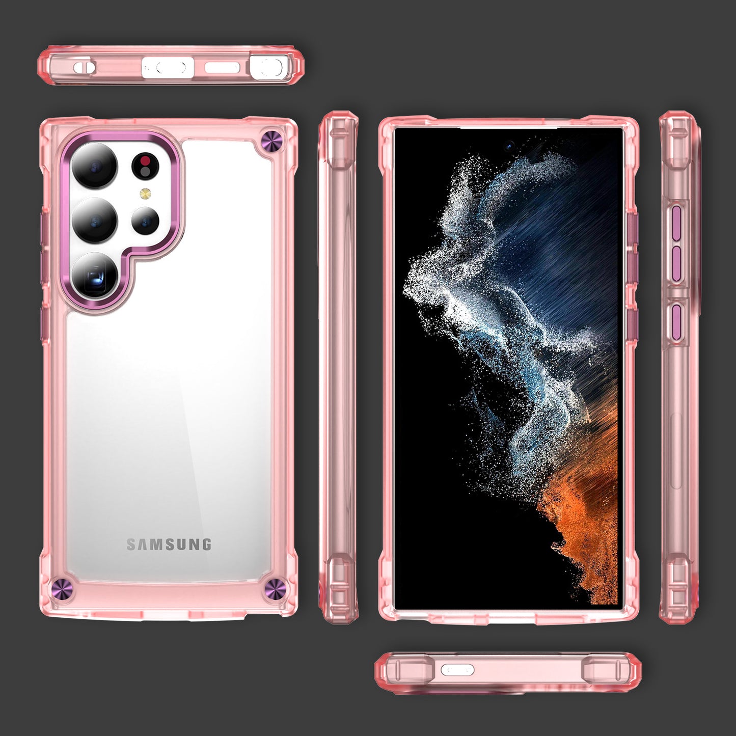 For Samsung Galaxy S24 Ultra Case PC+TPU Skin-touch Clear Phone Cover - Transparent+Pink