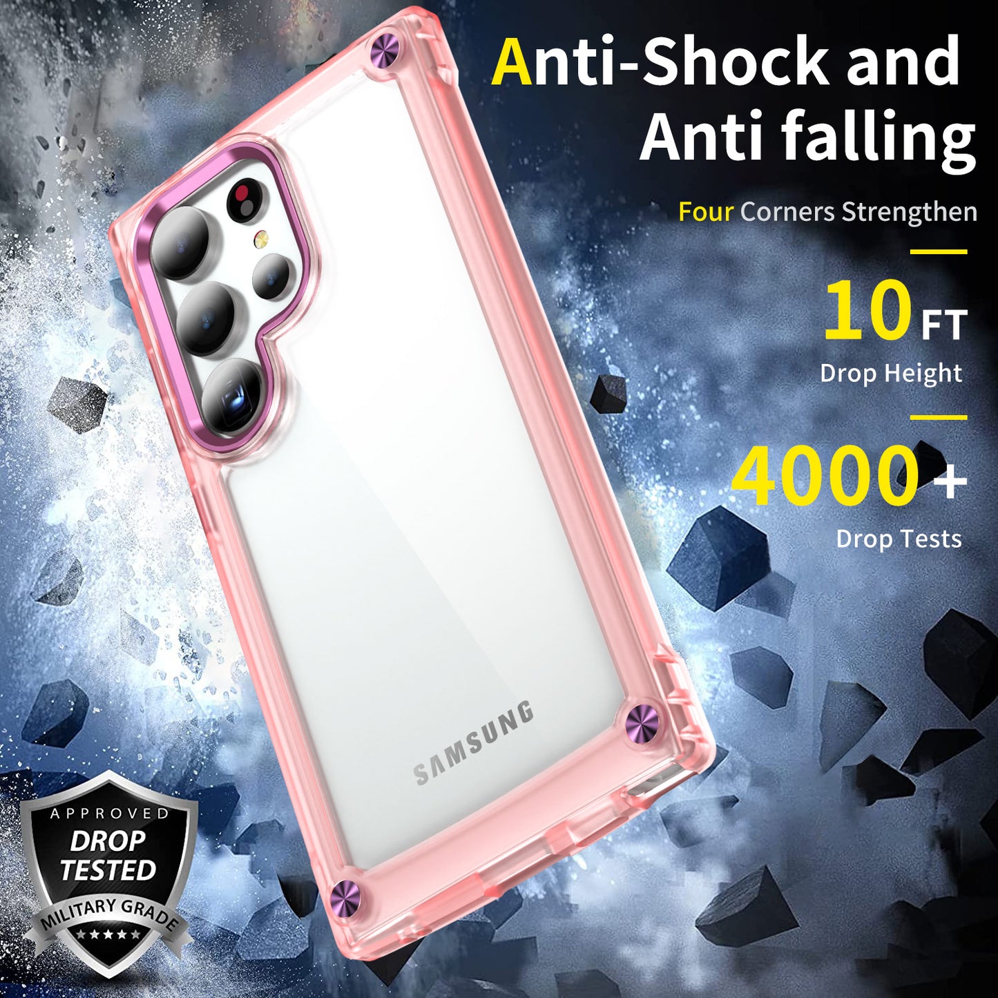 For Samsung Galaxy S24 Ultra Case PC+TPU Skin-touch Clear Phone Cover - Transparent+Pink