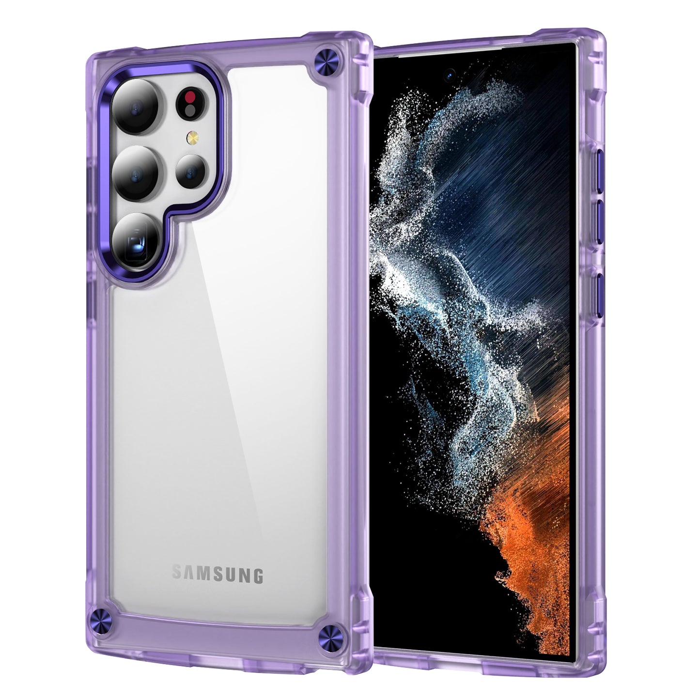 For Samsung Galaxy S24 Ultra Case PC+TPU Skin-touch Clear Phone Cover - Transparent+Purple