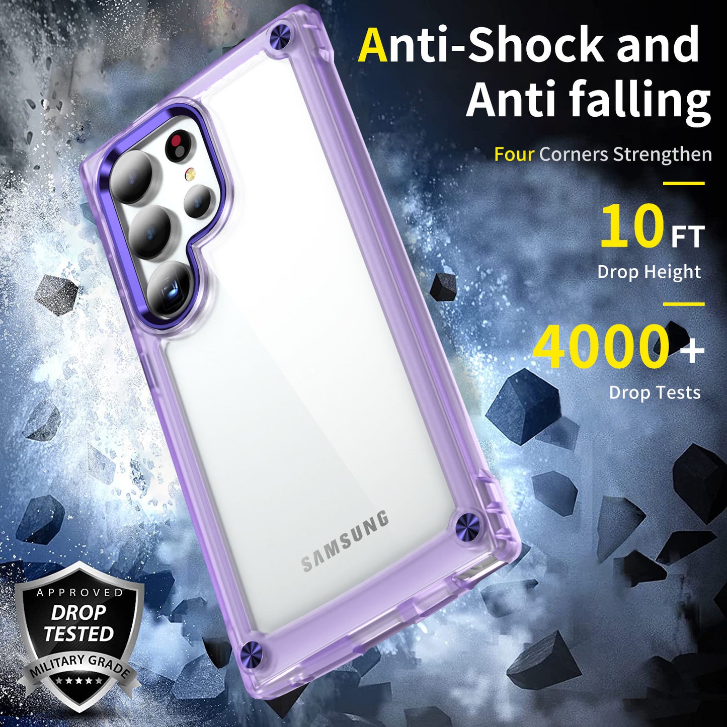 For Samsung Galaxy S24 Ultra Case PC+TPU Skin-touch Clear Phone Cover - Transparent+Purple