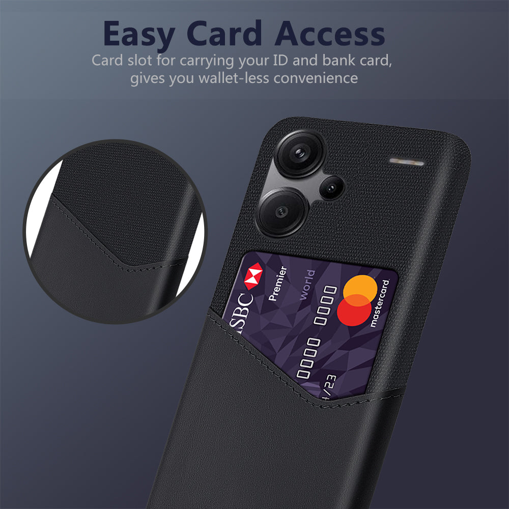For Xiaomi Redmi Note 13 Pro+ 5G Case Cloth+PU Leather+PC Card Holder Phone Cover - Black