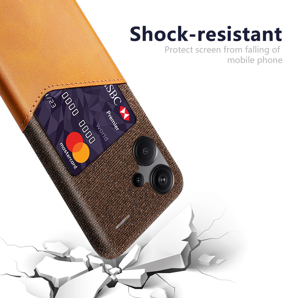 For Xiaomi Redmi Note 13 Pro+ 5G Case Cloth+PU Leather+PC Card Holder Phone Cover - Orange