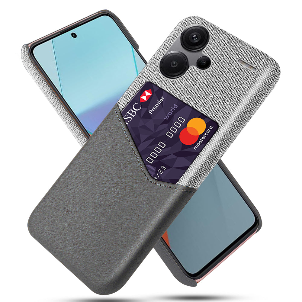 For Xiaomi Redmi Note 13 Pro+ 5G Case Cloth+PU Leather+PC Card Holder Phone Cover - Grey