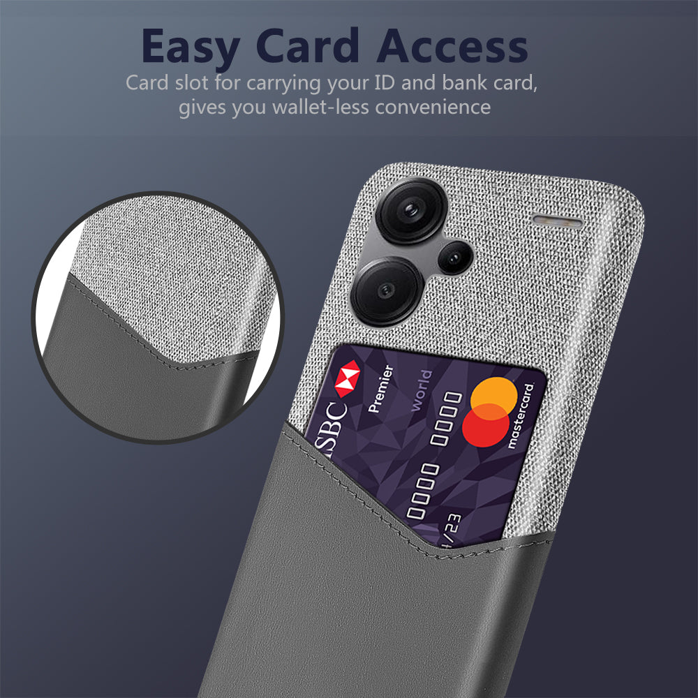 For Xiaomi Redmi Note 13 Pro+ 5G Case Cloth+PU Leather+PC Card Holder Phone Cover - Grey