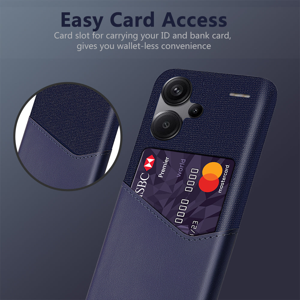 For Xiaomi Redmi Note 13 Pro+ 5G Case Cloth+PU Leather+PC Card Holder Phone Cover - Blue