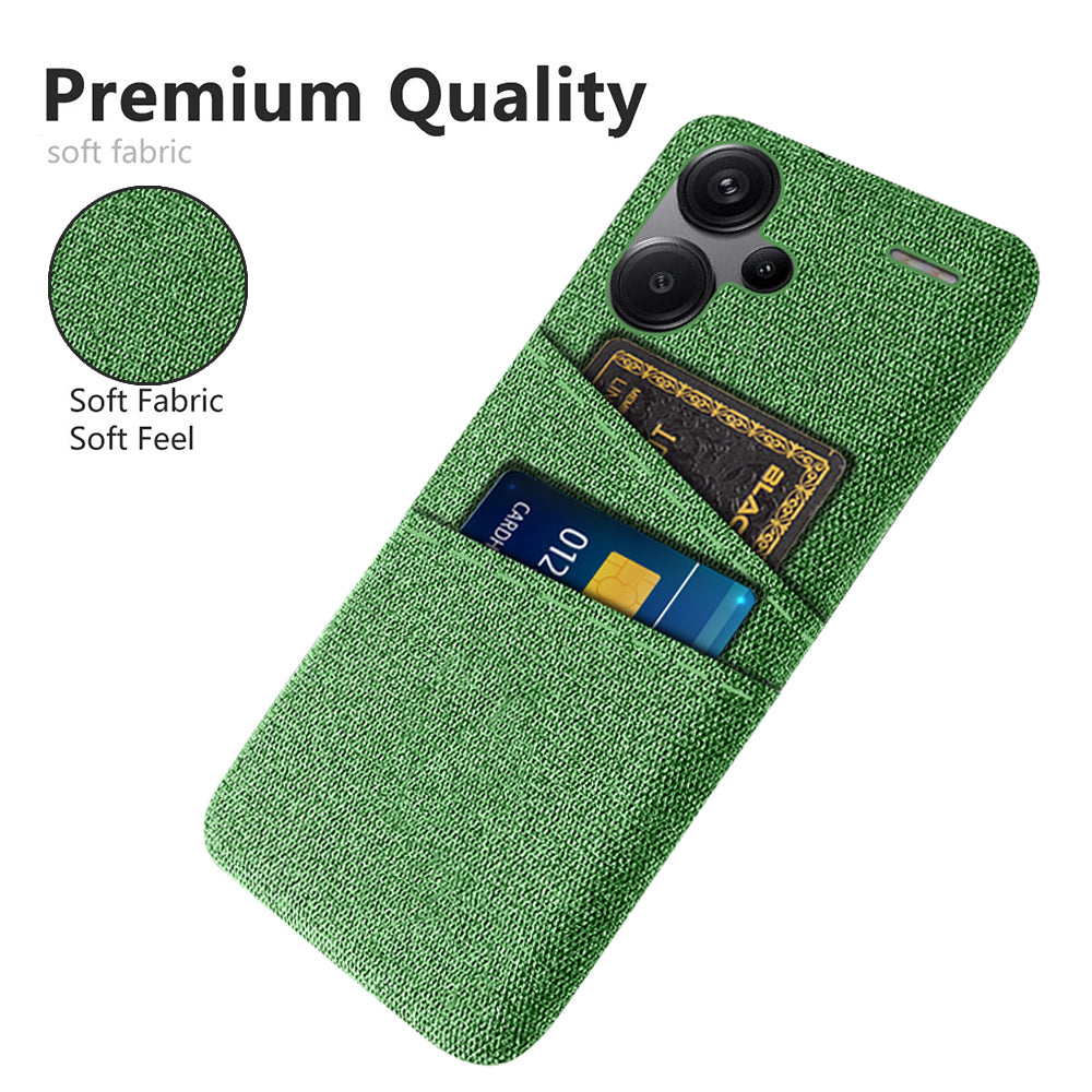 Protective Slim Cover for Xiaomi Redmi Note 13 Pro+ 5G Case Dual Card Holder Hard PC+Cloth Phone Case - Green