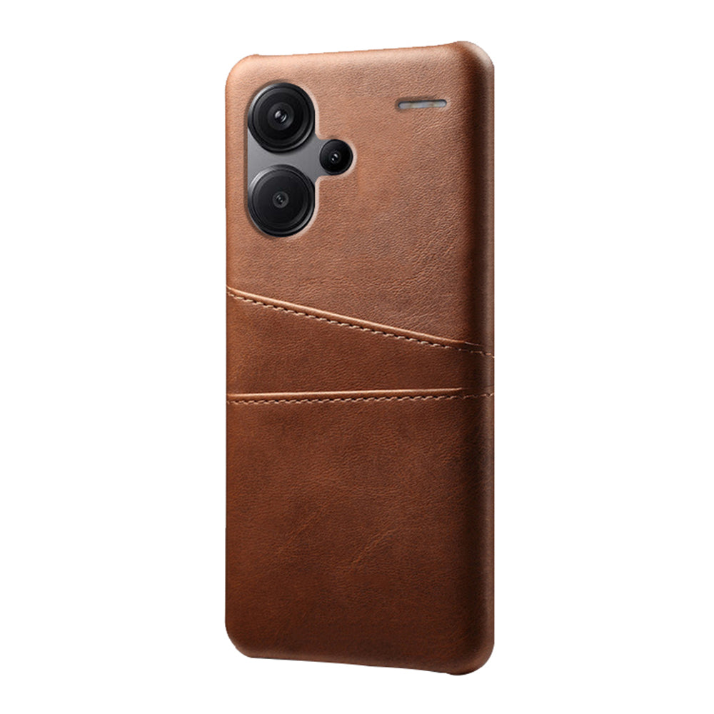 For Xiaomi Redmi Note 13 Pro+ 5G Case Dual Card Slots PU+PC Slim Phone Cover - Brown
