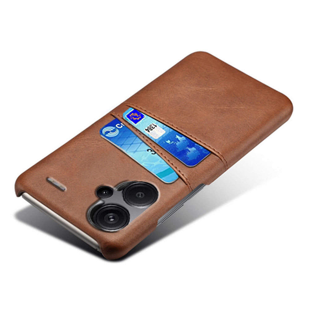 For Xiaomi Redmi Note 13 Pro+ 5G Case Dual Card Slots PU+PC Slim Phone Cover - Brown