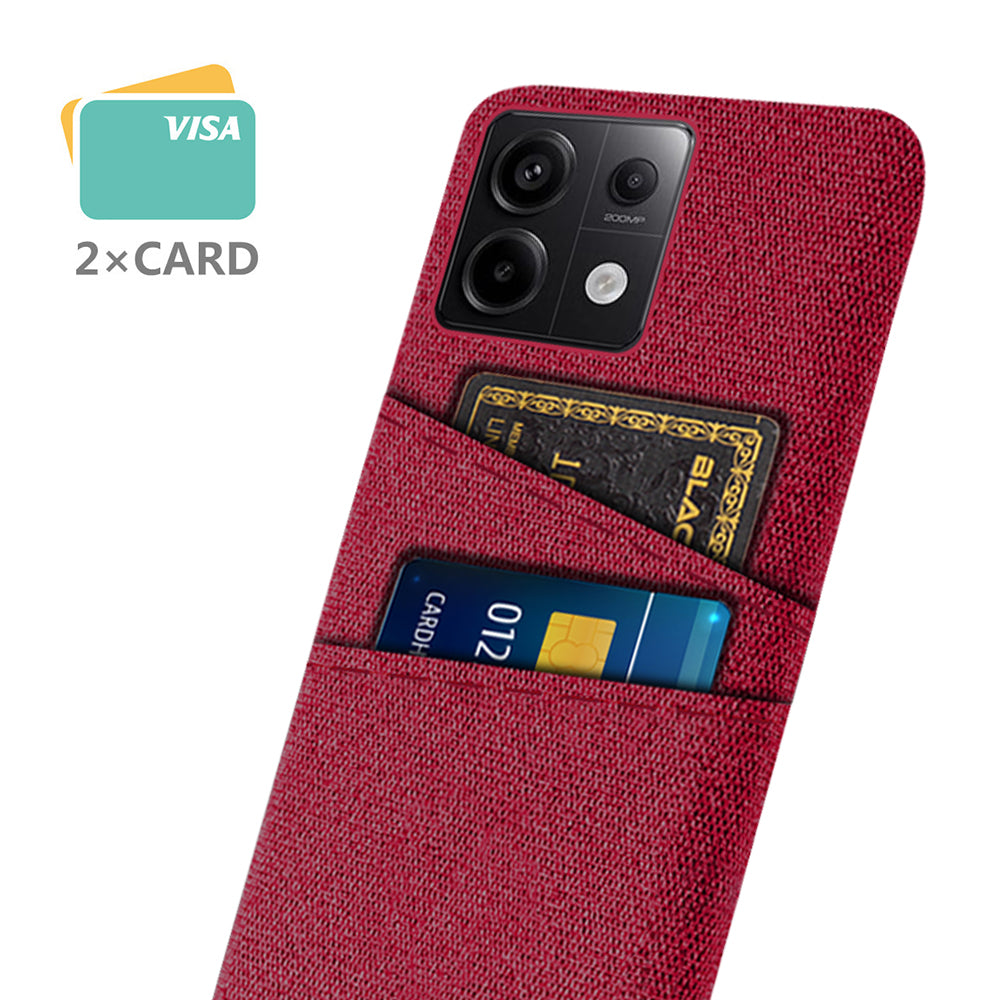 For Xiaomi Redmi Note 13 Pro 5G / Poco X6 5G Slim Case Dual Card Holder Hard PC+Cloth Phone Case - Red