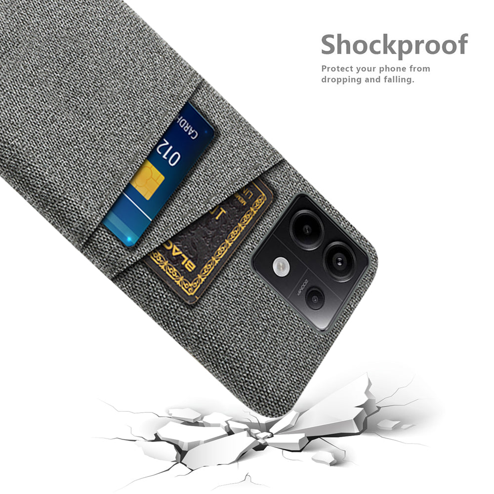 For Xiaomi Redmi Note 13 Pro 5G / Poco X6 5G Slim Case Dual Card Holder Hard PC+Cloth Phone Case - Grey