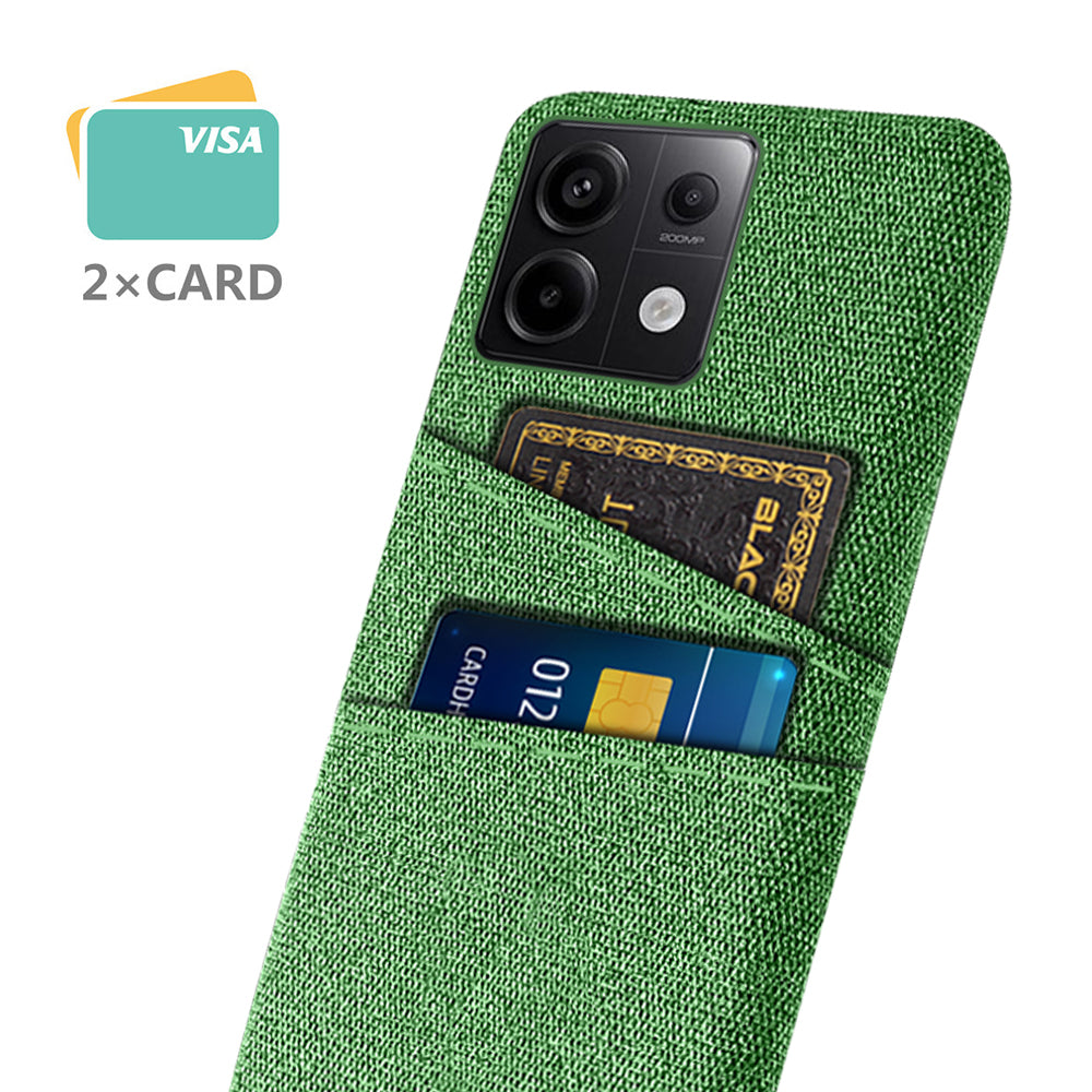 For Xiaomi Redmi Note 13 Pro 5G / Poco X6 5G Slim Case Dual Card Holder Hard PC+Cloth Phone Case - Green