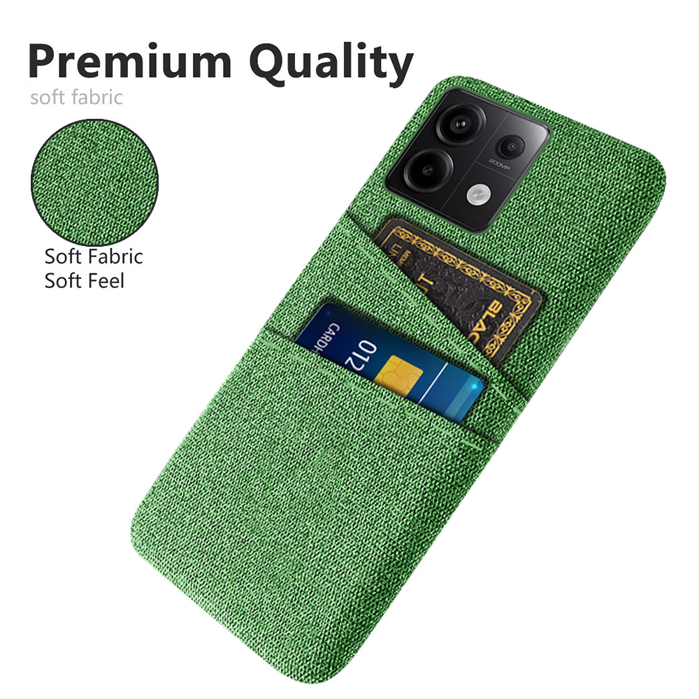 For Xiaomi Redmi Note 13 Pro 5G / Poco X6 5G Slim Case Dual Card Holder Hard PC+Cloth Phone Case - Green