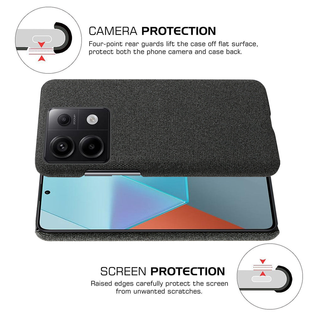 For Xiaomi Redmi Note 13 Pro 5G / Poco X6 5G Case Shockproof Phone Cover Cloth+PC Mobile Phone Shell - Black