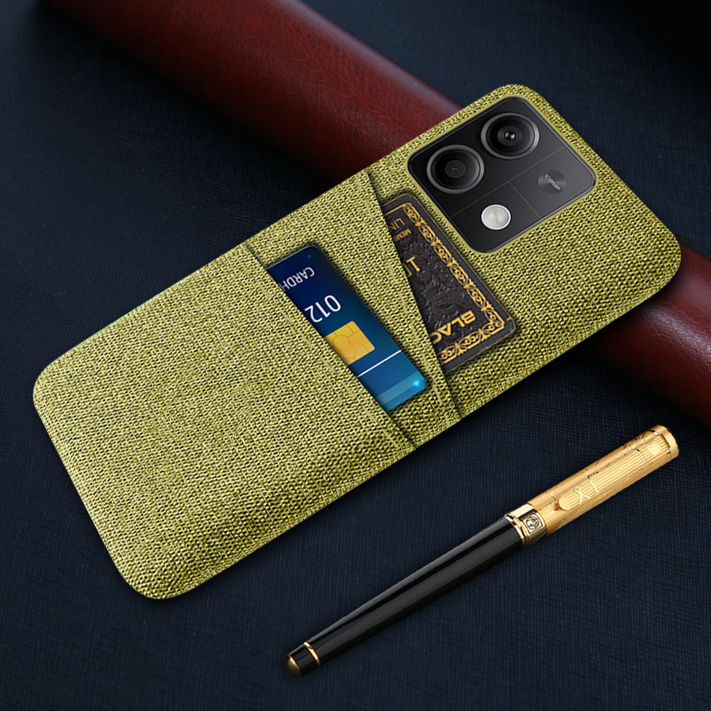 Hard PC+Cloth Phone Cover for Xiaomi Redmi Note 13 5G Case Dual Card Slot Protective Phone Case - Yellow