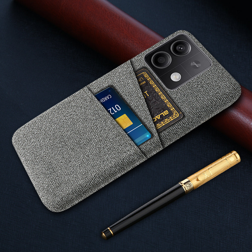 Hard PC+Cloth Phone Cover for Xiaomi Redmi Note 13 5G Case Dual Card Slot Protective Phone Case - Grey