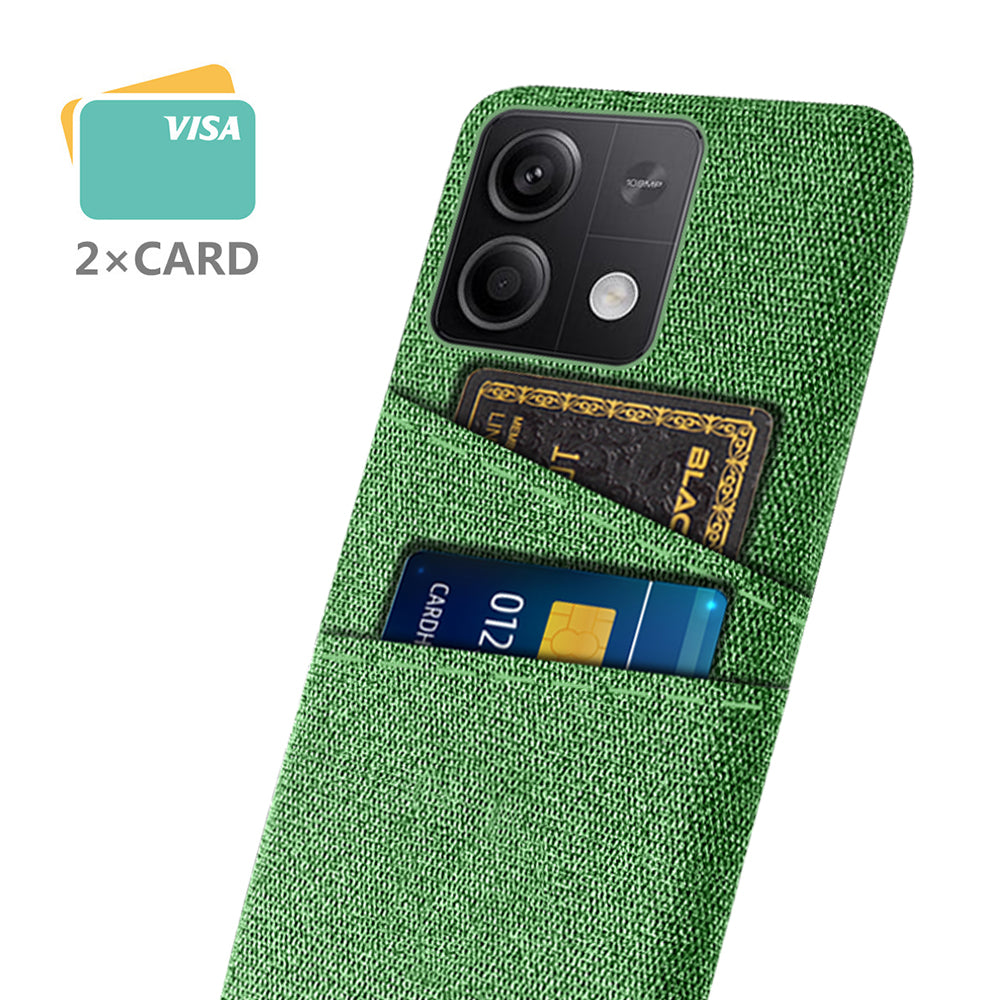 Hard PC+Cloth Phone Cover for Xiaomi Redmi Note 13 5G Case Dual Card Slot Protective Phone Case - Green
