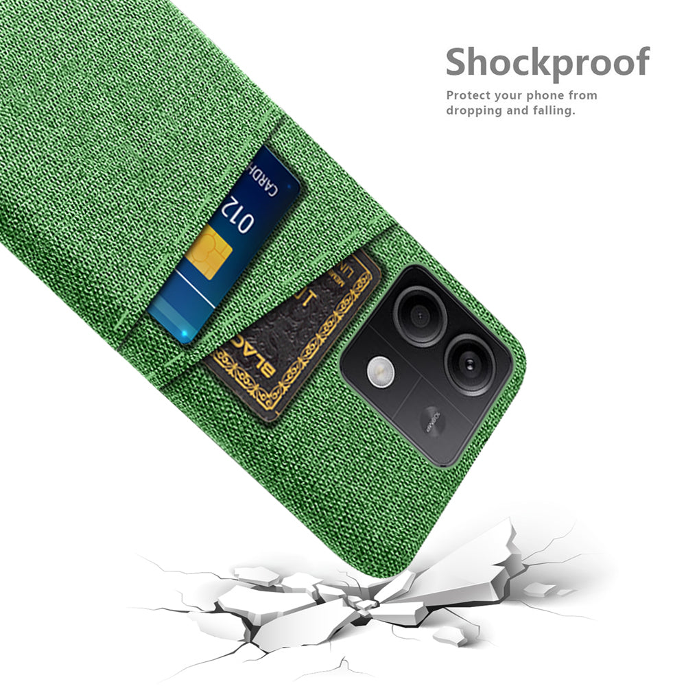 Hard PC+Cloth Phone Cover for Xiaomi Redmi Note 13 5G Case Dual Card Slot Protective Phone Case - Green